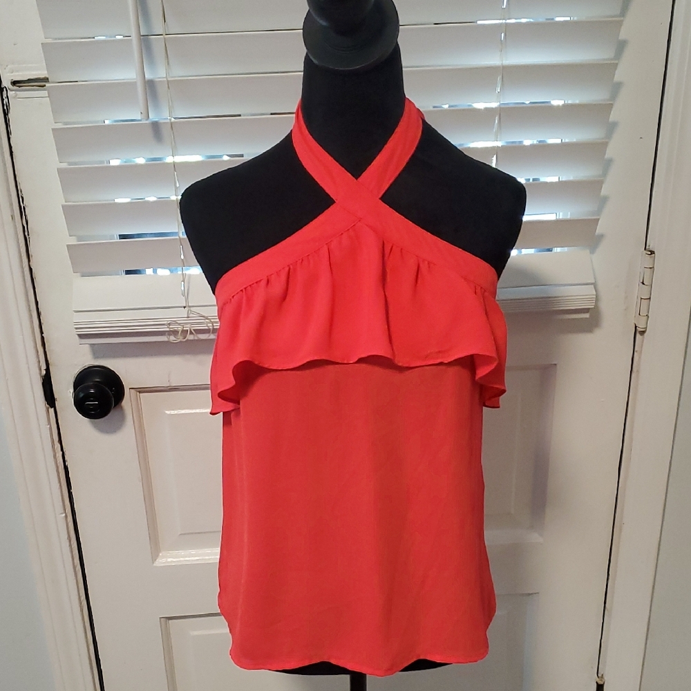 Banana Republic Coral Ruffle Halter Top